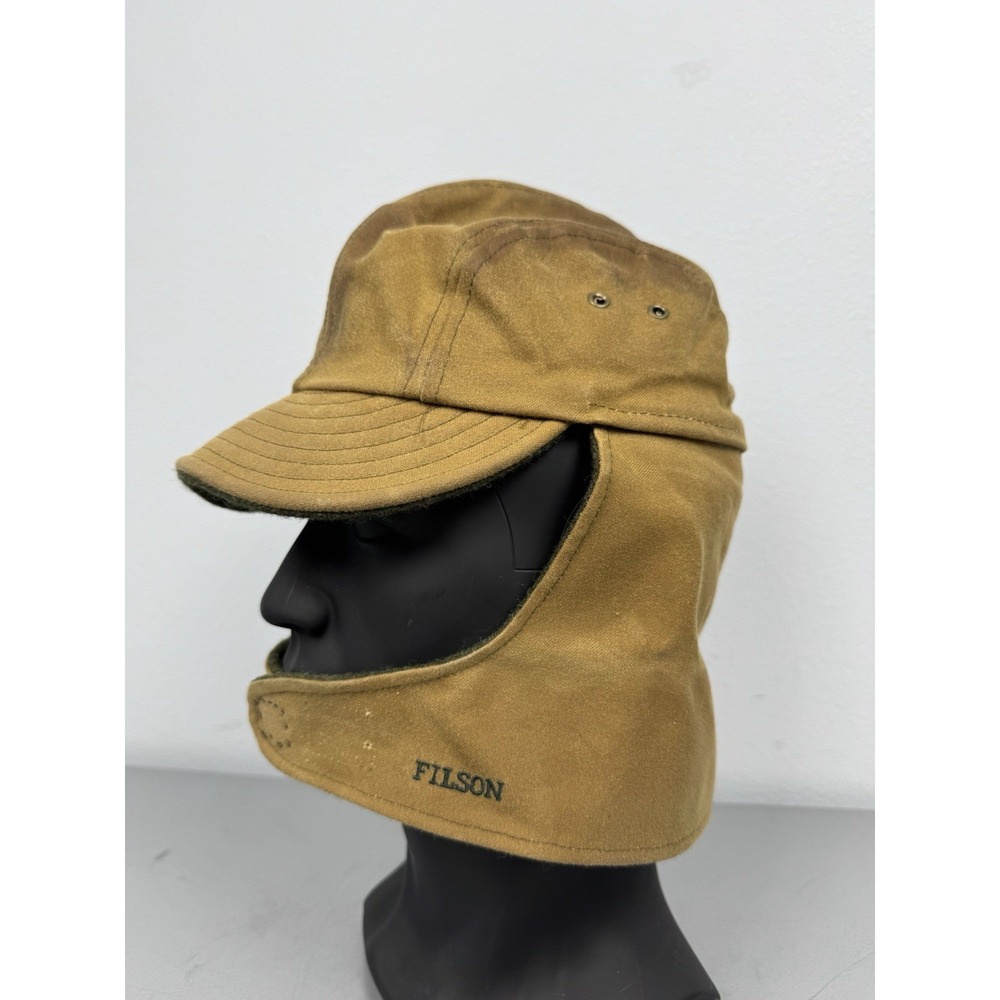 Vintage Filson Tin Cloth Wildfowl Hat Size Small Waxed Tan Oilskin Trapper USA
